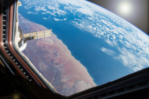 blue planet earth view from window space station